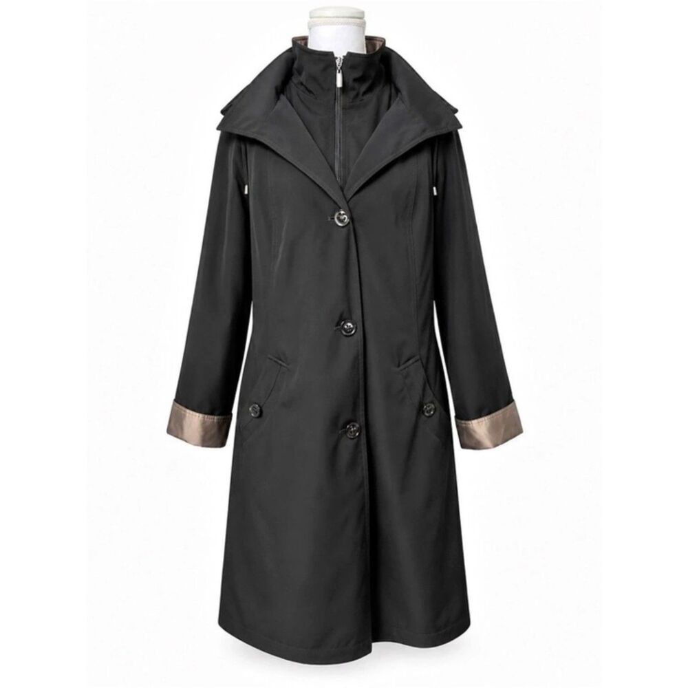 Gallery New York Women’s 2X Black Hooded Long Coat Zip Button Front